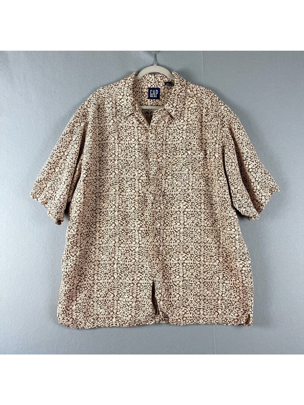VTG GAP Linen Blend Shirt Men XL Printed Button Up Aztec Southwestern Tribal 80s
